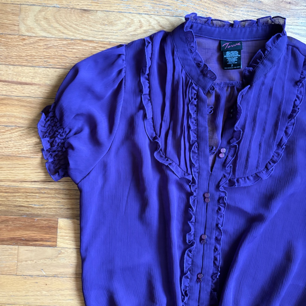 Torrid Purple Ruffled Bib Collar Blouse 2XL